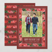 Rose Rahmen Valentinstag Fotokarte - Maroon Einladung (Vorne/Hinten)