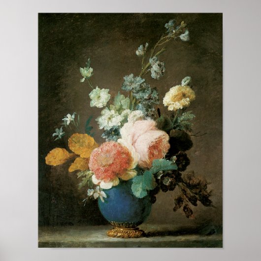 Rose, Ranunculus und andere Blume in einer Blauen Poster (Vorne)