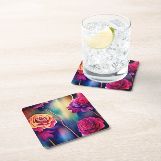 Rose Rechteckiger Pappuntersetzer (Vor Ort)