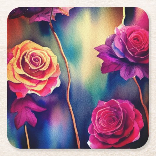 Rose Rechteckiger Pappuntersetzer (Vorderseite)