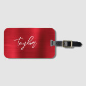 Rose Red Foil Modern Brush Script Vorname Gepäckanhänger (Vorderseite (Horizontal))