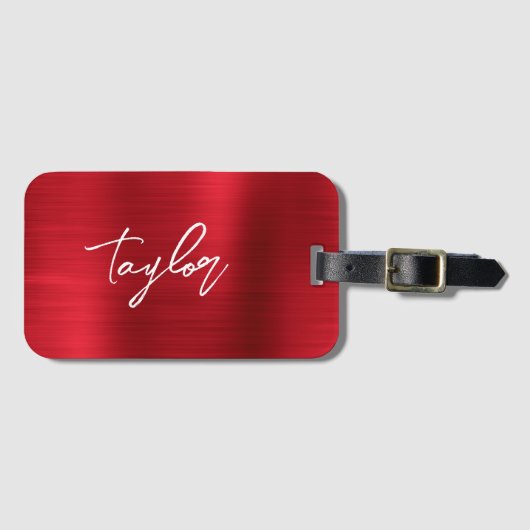 Rose Red Foil Modern Brush Script Vorname Gepäckanhänger (Vorderseite (Horizontal))
