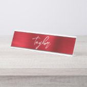 Rose Red Foil Modern Brush Script Vorname Schreibtischnamensplakette (Vorderseite )