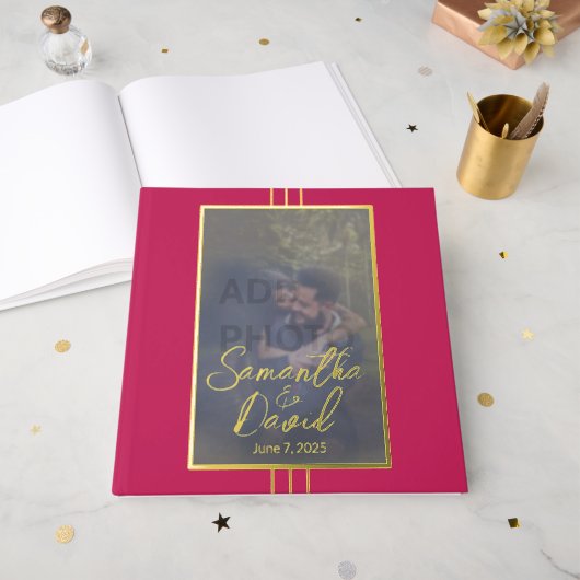 Rose Red Foto Wedding Foil Gästebuch (Vorderseite Offen)