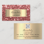 Rose Red Gold Frame Glitzer QR Code Business Car Visitenkarte (Vorne/Hinten)