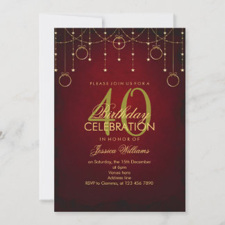 Rose Red & Gold Glitzer Dekoration Geburtstag Einladung