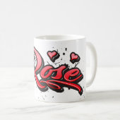 Rose red Heart Graffiti Tasse Kaffeetasse (VorderseiteRechts)