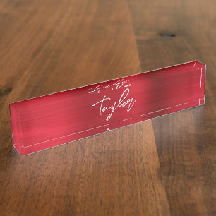 Rose Red Ombre Foil Modern Brush Script Namensplakette