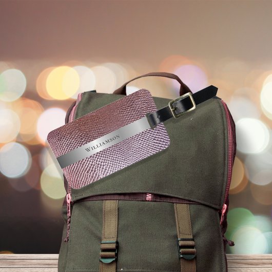 Rose Red Snakeskin Digital Leather Silver Metal Gepäckanhänger