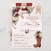 Rose "Red White Winter Charro Spanish Quinceanera" Einladung (Vorne/Hinten)