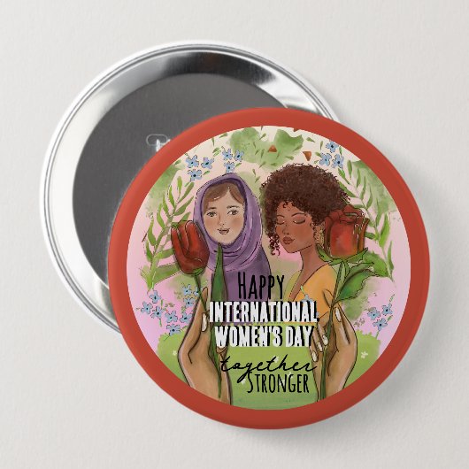 Rose Red Womens Day Button I Stronger together (Vorne & Hinten)