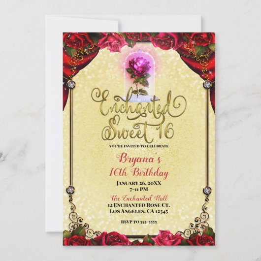 Rose Reds Gelb & Gold Sweet 16 16. Party Einladung (Vorderseite)