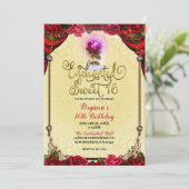 Rose Reds Gelb & Gold Sweet 16 16. Party Einladung (Stehend Vorderseite)