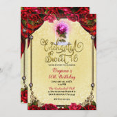 Rose Reds Gelb & Gold Sweet 16 16. Party Einladung (Vorne/Hinten)