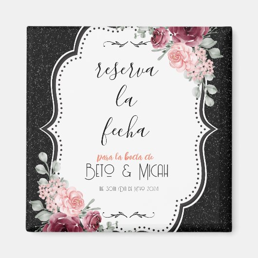Rose Reserva la Fecha, Schwarzer Glitzer Magnet (Vorne)