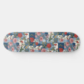 Rose Retro Blue Jean Denim Patchwork Floral Skateboard (Horizontal)