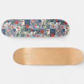 Rose Retro Blue Jean Denim Patchwork Floral Skateboard (Horizontal)