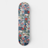 Rose Retro Blue Jean Denim Patchwork Floral Skateboard (Vorderseite)