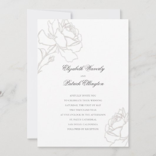 Rose Rich Ivory Minimalistisch Black Krawatte Hoch Einladung (Vorderseite)