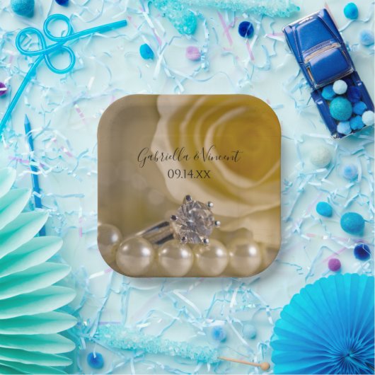 Rose, Ring und Perlen Hochzeit Pappteller (Party)