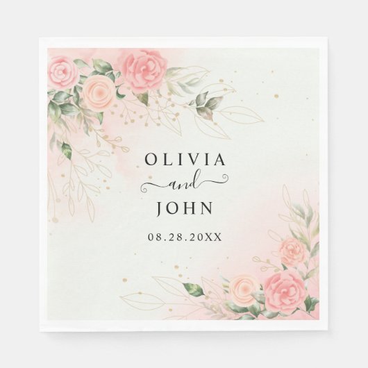 Rose Romantische Aquarellfarben Hochzeitsrosa Serviette (Vorderseite)