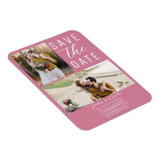Rose Rosa 2 Fotos Save the Date Hochzeit Magnet (Rechte Seite)