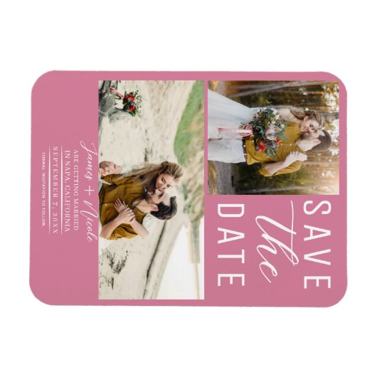 Rose Rosa 2 Fotos Save the Date Hochzeit Magnet (Horizontal)