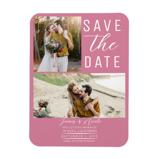 Rose Rosa 2 Fotos Save the Date Hochzeit Magnet (Vertikal)