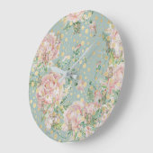 Rose Rosa aquamariner Goldpolka-Punkt-Blumenmuster Große Wanduhr (Winkel)