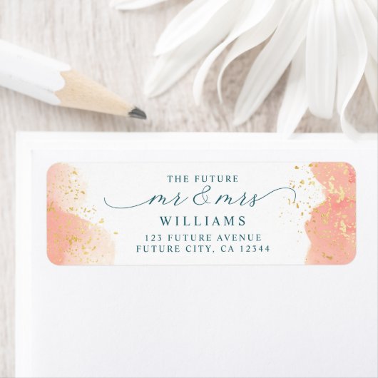 Rose Rosa Aquarell Gold Rücksendeadresse (Insitu)