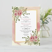 Rose Rosa Aquarellfarben Blume Blühende Hochzeit Einladung (Stehend Vorderseite)