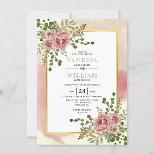 Rose Rosa Aquarellfarben Blume Blühende Hochzeit Einladung