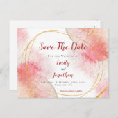 Rose Rosa Aquarellgoldlinien Save the Date Postkarte (Vorne/Hinten)