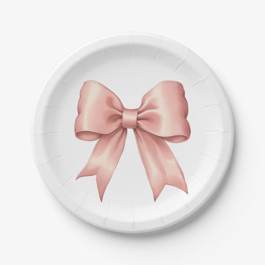 Rose Rosa auf dem weißen Vintagen Satinbow Pappteller (Vorderseite)