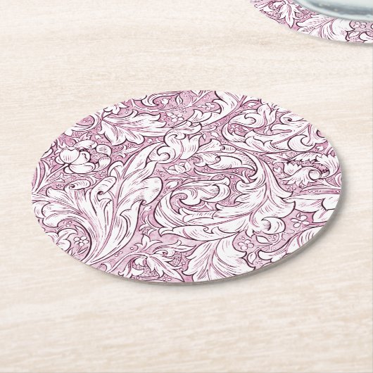 Rose Rosa Barock Verzierte Foliage Runder Pappuntersetzer (Angewinkelt)