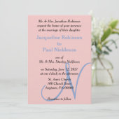 Rose Rosa blaue Pastellfarben Monogramm Einladung (Stehend Vorderseite)