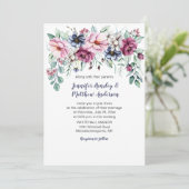 Rose, rosa, blaue Wasserfarben, Blumentropfen Einladung (Stehend Vorderseite)