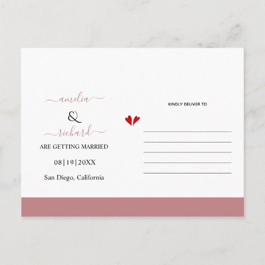 Rose rosa Blume Bogen Hochzeit Speichern Sie das D Postkarte (Rückseite)