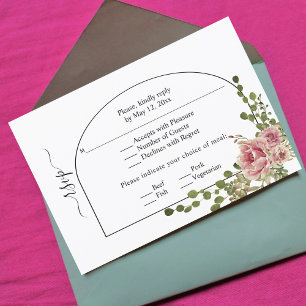 Rose rosa Blume, Bogen und Monogramm Hochzeit RSVP Karte