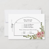 Rose rosa Blume, Bogen und Monogramm Hochzeit RSVP Karte (Vorderseite)