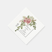 Rose rosa Blume, Bogen und Monogramm Hochzeit Serviette (Ecke)