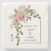Rose rosa Blume, Bogen und Monogramm Hochzeit Steinuntersetzer (Vorderseite)
