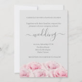 Rose Rosa Blume Grau Hochzeitsfeier Einladung (Vorderseite)