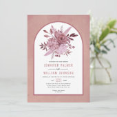 Rose rosa Blume und Bogenhochzeit Einladung (Stehend Vorderseite)