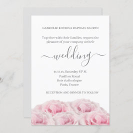 Rose Rosa Blume Weiß Grau Elegante Hochzeit der Bl Einladung