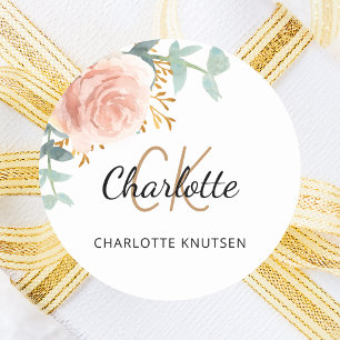 Rose Rosa Blumengrün Quinceanera Runder Aufkleber