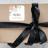 Rose Rosa Blumengrün Süß 16 Quadratischer Aufkleber