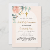 Rose Rosa Blumenkreuz Erste Kommune Einladung (Vorderseite)