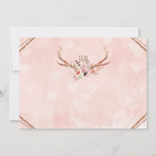 Rose Rosa Blumenrosa Hirschgeweihe Einladungen (Rückseite)