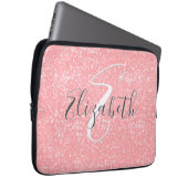 Rose Rosa Blush Sequins Sparky Monogramm Laptopschutzhülle (Vorne Rechts)